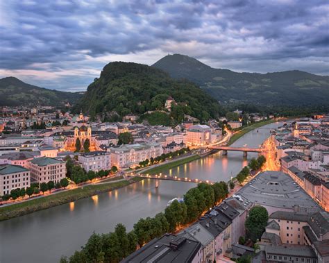 Aerial View Of Salzburg And Salzach River Austria Anshar Images