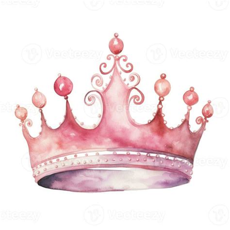 Watercolor Pink Princess Crown Isolated Illustration AI Generative