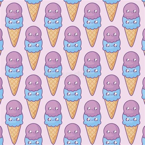 Pattern Of Delicious Ice Creams In Cone Kawaii Style Stock Illustration