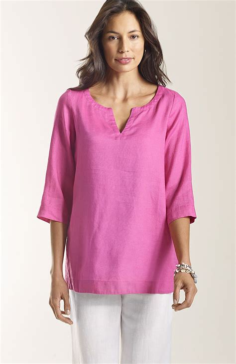 Misses Linen Split Neck Top At J Jill Linen Tunic Tunic Tops Jjill