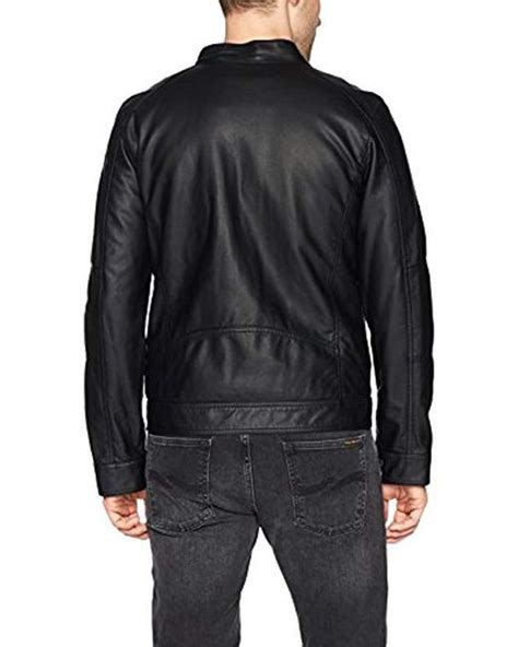 Guess Faux Leather Hooded Moto Jacket In Black For Men Save Lyst