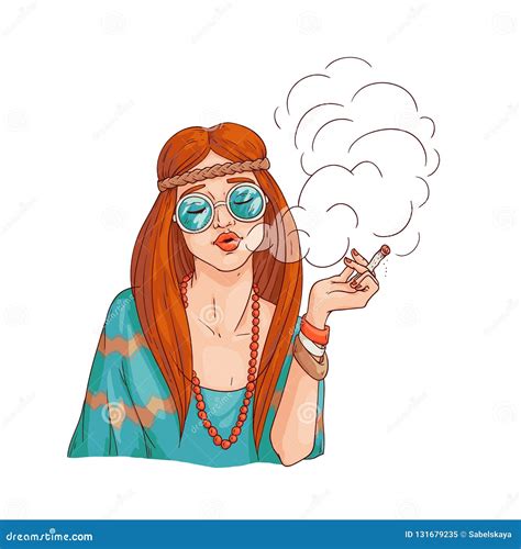 Da Menina Lisa Da Hippie Do Vetor Cigarro De Fumo Do Cannabis