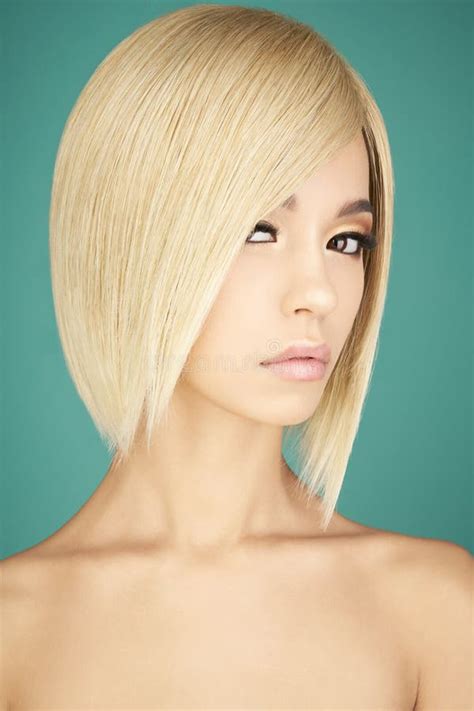 Lovely Asian Woman With Blonde Short Hair Stock Photo Image Of Lips Hairstyle