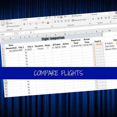 Excel Workbook Travel Planner Forms 3 Sheets Hotel Comparison Flight