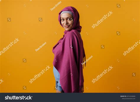 Portrait Smiling Mature Islamic Woman Wearing Stock Photo