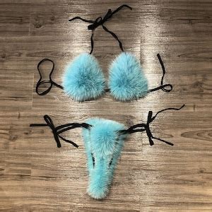 Women Real Fox Fur Bikini One Size Bikini Set Etsy