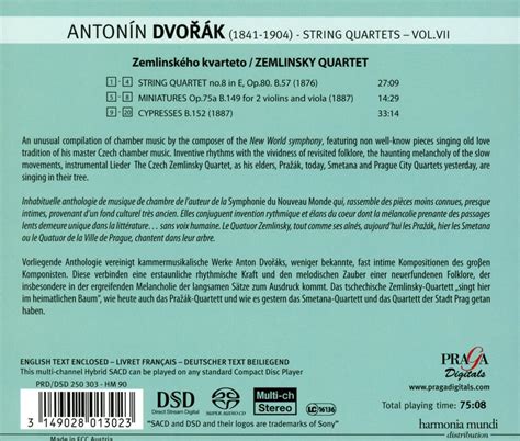 Anton N Dvo K String Quartet No Miniatures Cypresses Quartet