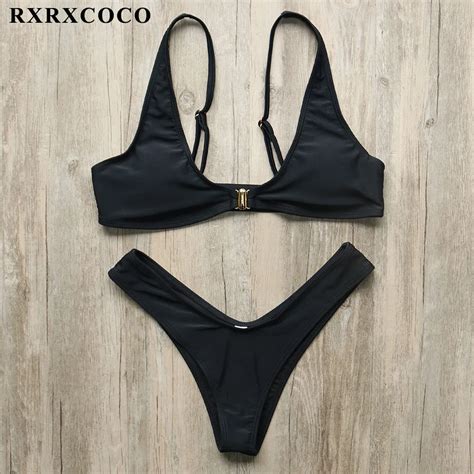 Aliexpress Buy Rxrxcoco Hot Bikini Solid Swimwear Women Sexy