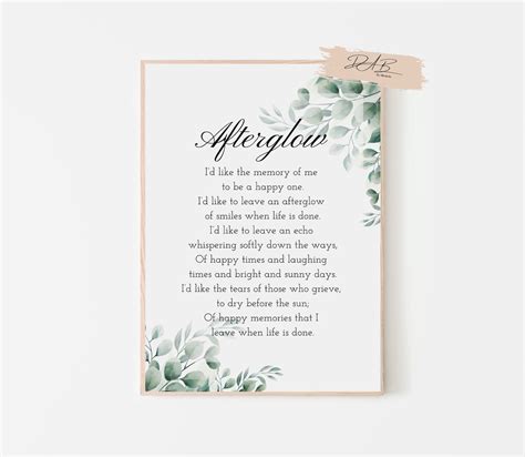 Afterglow Funeral Poem Funeral Poem Lost Loved One Poem In Etsy