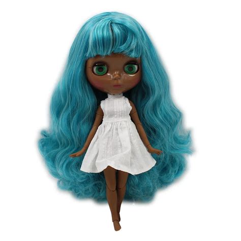 Blyth Nude Doll Dark Skin Tone SUPER BLACK Blue Mix Gray Hair With Bangs JOINT Azone Body 30cm