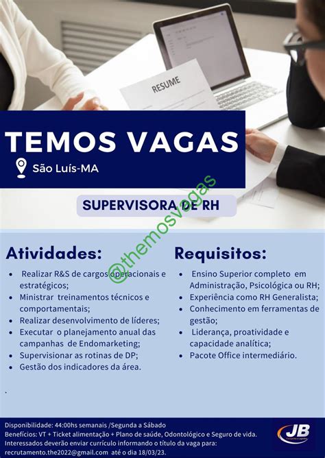 Supervisora De Rh São Luís Ma 01 Vagas Themos Vagas