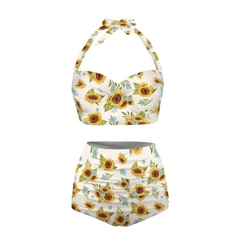 Netilgen Pack Set Sunflowers Cluster Sexy High Waisted Bikini Sets For Women Comfy Skin