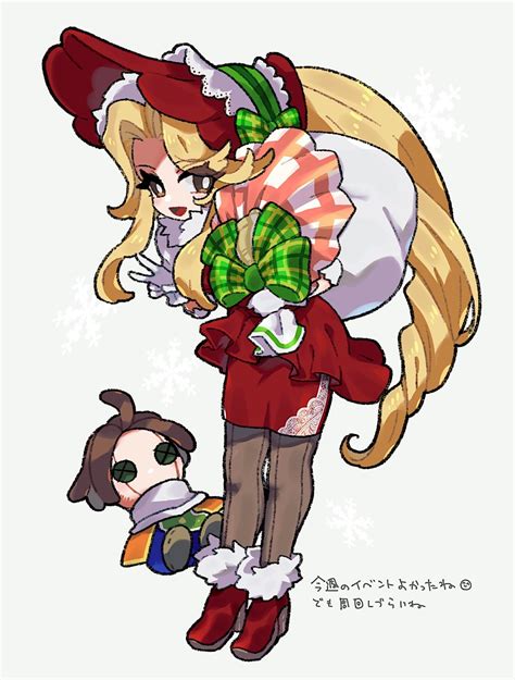 Safebooru Girl Blonde Hair Christmas Dress Full Body Fur Trim Gloves Hcsb Highres Holding