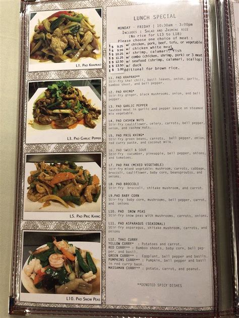 Menu at Thailand Restaurant, Modesto