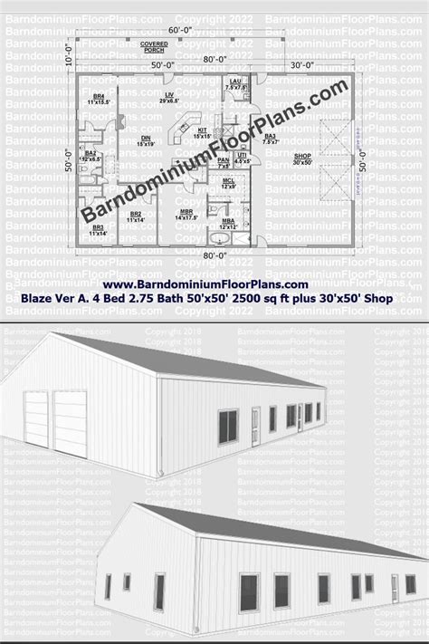 50 Foot Wide Open Concept Blaze Version A Barndominium With Shop 2500