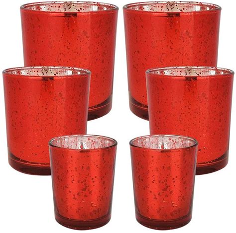 Just Artifacts 6pcs Assorted Size Speckled Mercury Glass Votive Candle