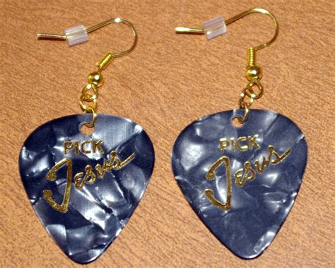 Guitar Pick Earrings In Black And Gray Iridescent Brand New