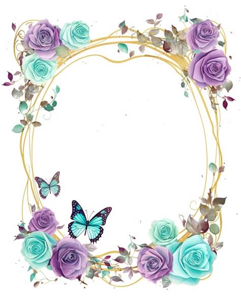 Premium Vector Frame With Teal Purple Roses And Butterflies