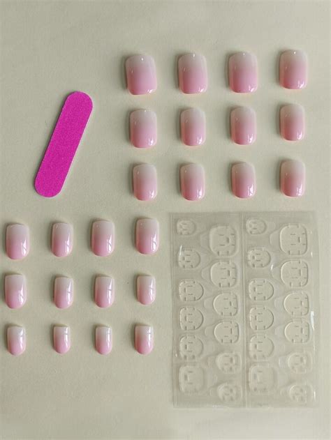 Pcs Short Square Nude Ombre Glossy Fake Nail False Nails Press On Nails Glue EBay