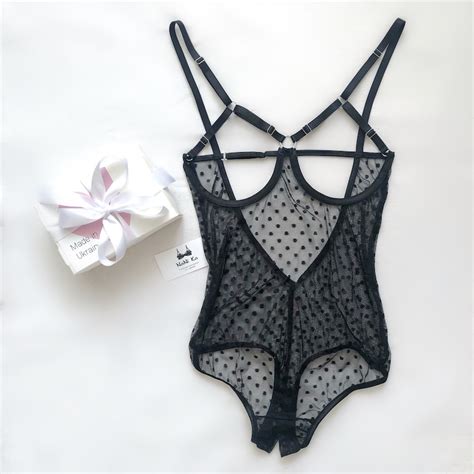Black Polka Dots Fishnet Bodysuit Venera Cupless Lingerie In Different Colors Sheer Lingeries