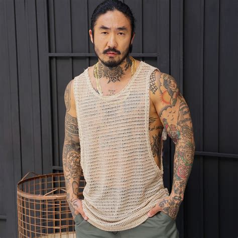 Camiseta Regata Masculina Croch Telinha Textura Vazada Slim Nude Chieregato Outlet