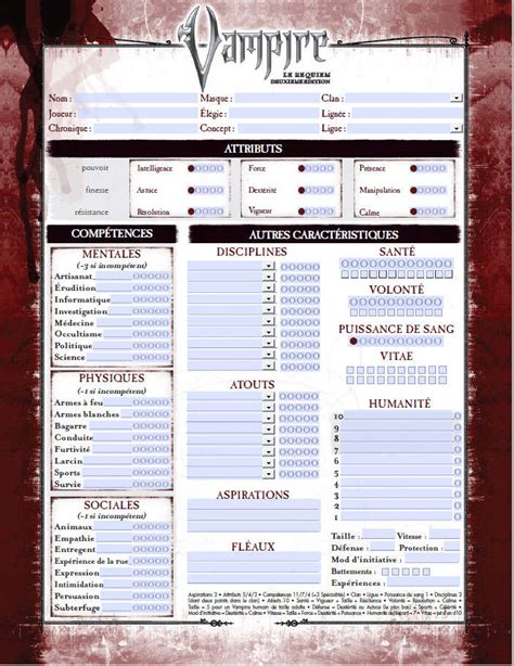 Fiche De Personnage Interactive Vampire Requiem White Wolf