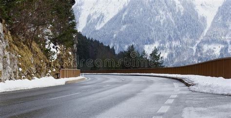 Cleared Road In The Alps And The Snow And Rocks Stock Photo Image Of