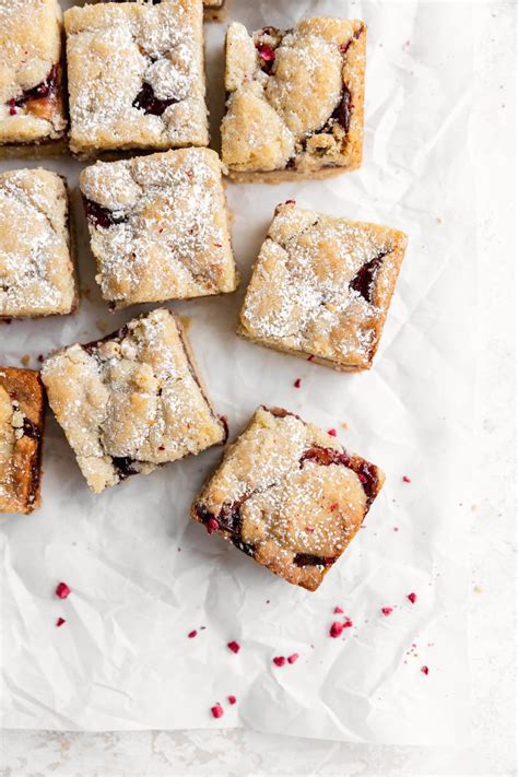 Raspberry Jam Shortbread Bars Topped With Honey
