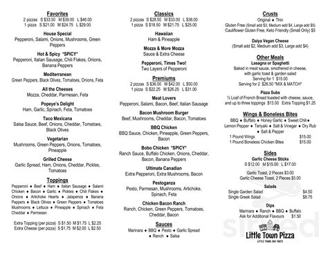 Little Town Pizza menus in Chemainus, British Columbia, Canada