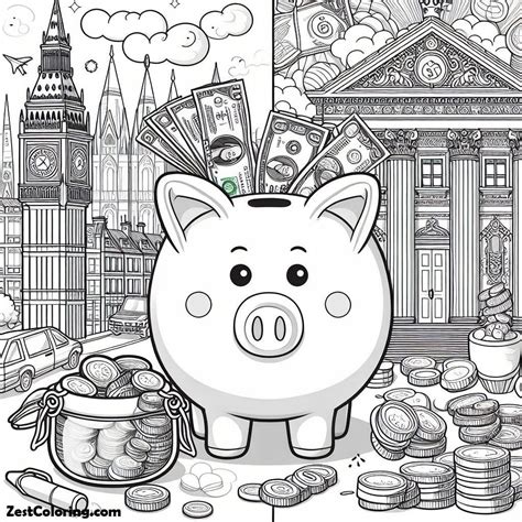 Saving Your Money In Piggy Bank Coloring Page : Coloring for Kids
