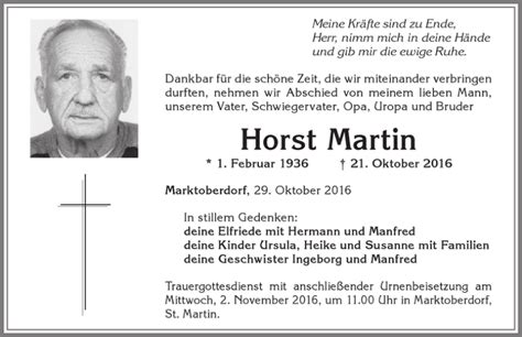 Traueranzeigen Von Horst Martin Trauer Im Allgaeu De