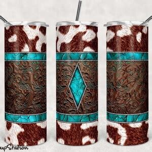 Western Cowhide 20oz Skinny Tumbler Design Sublimation PNG Southwest