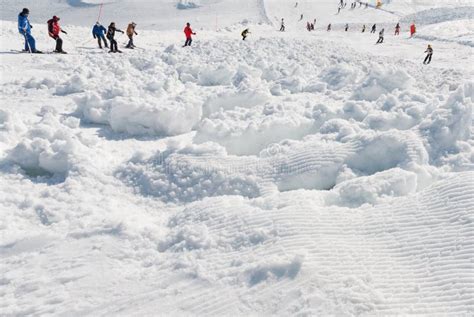 Ski Slope Avalanche Covered With Skiers Editorial Image Image Of