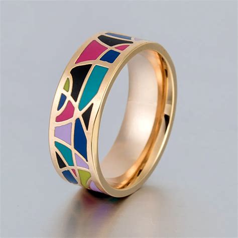 2017 Fashion Colorful Geometry Enamel Ring Vintage Colorful Stainless