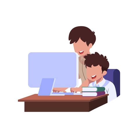 boy   teacher  working   computer  vector art