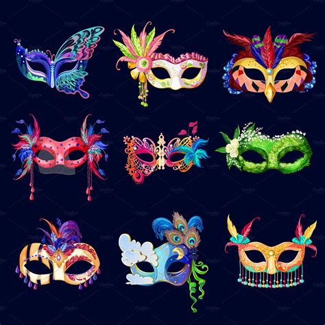 Colorful Ornate Carnival Masks Set | Decorative Illustrations ...