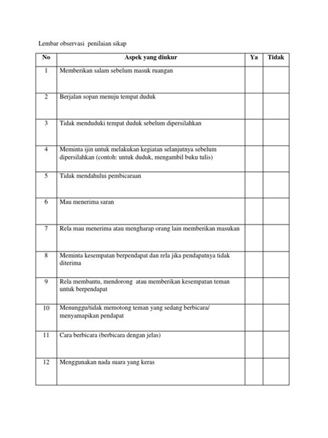 Lembar Observasi Penilaian Sikap Pdf