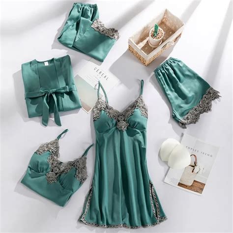 Pcs Sleepwear Sleep Suit Sexy Womens Lace Pajamas Sets V Neck Satin Pijamas Intimate Lingerie