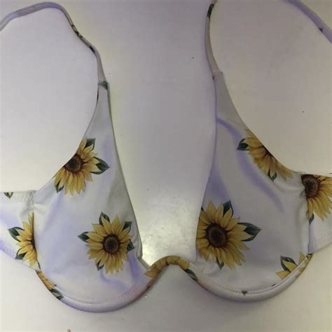 Underwired White And Sunflower Bikini Top Size Depop
