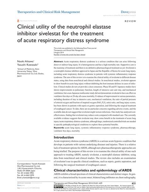 PDF Clinical Utility Of The Neutrophil Elastase Inhibitor Sivelestat