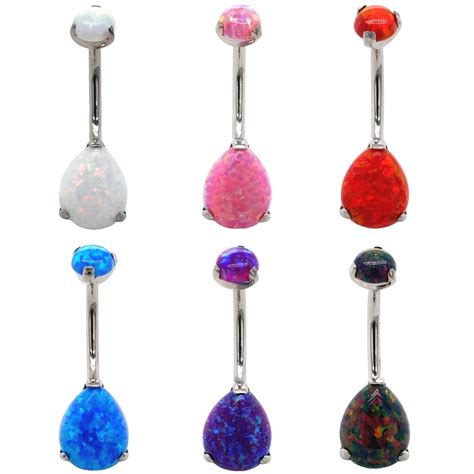 Internally Threaded Prong Set Opal Teardrop Navel Ring - Element Body