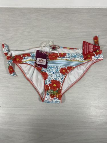 Joe Browns Bikini Bottoms Size Low Raise Orange Blue Floral Design