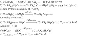 Heat Of Solution Of Anhydrous CuSO4 Is 15 9 Kcal And Heat Of