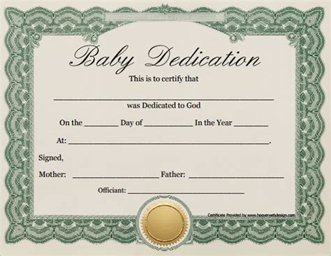 Free Printable Dedication Certificates Printable Templates