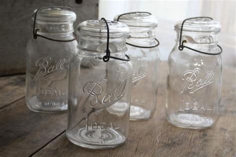 Antique Vintage Ball Ideal Jars Glass Quart Canning Jars W Bail Lids