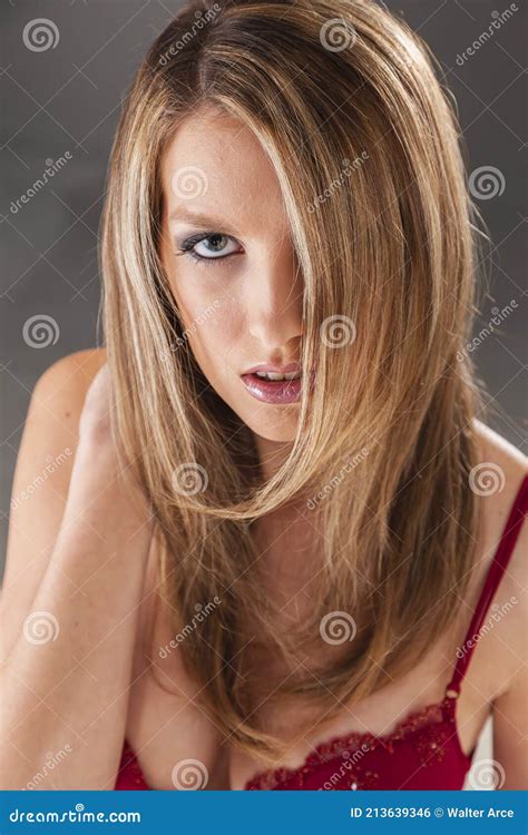Blonde Lingerie Figure Model In A Studio Environment Stock Photo Image Of Color Black