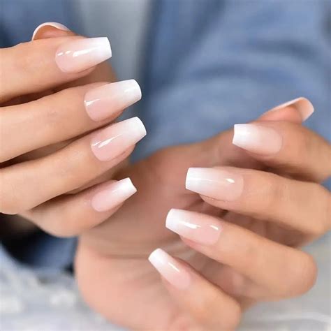 Eda Luxury Beauty Natural Nude Pink Ombre White French Press On Nails Shiny Gel False Nails