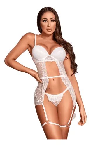 Lingerie Sensual Renda Ligas Suti Alongado Branco Regul Vel Frete Gr Tis