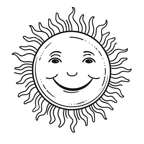 sun happy coloring page  kids  outline sketch drawing vector sun