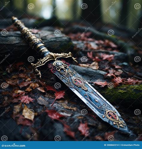 Abstract Samurai Sword With Beautiful Carvings With Antique And